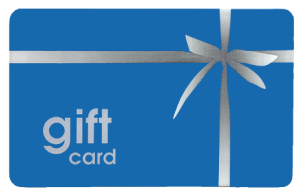Transparent blue gift card with text "gift card".