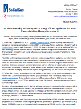 SoCal Gas Rebate Increase News Release